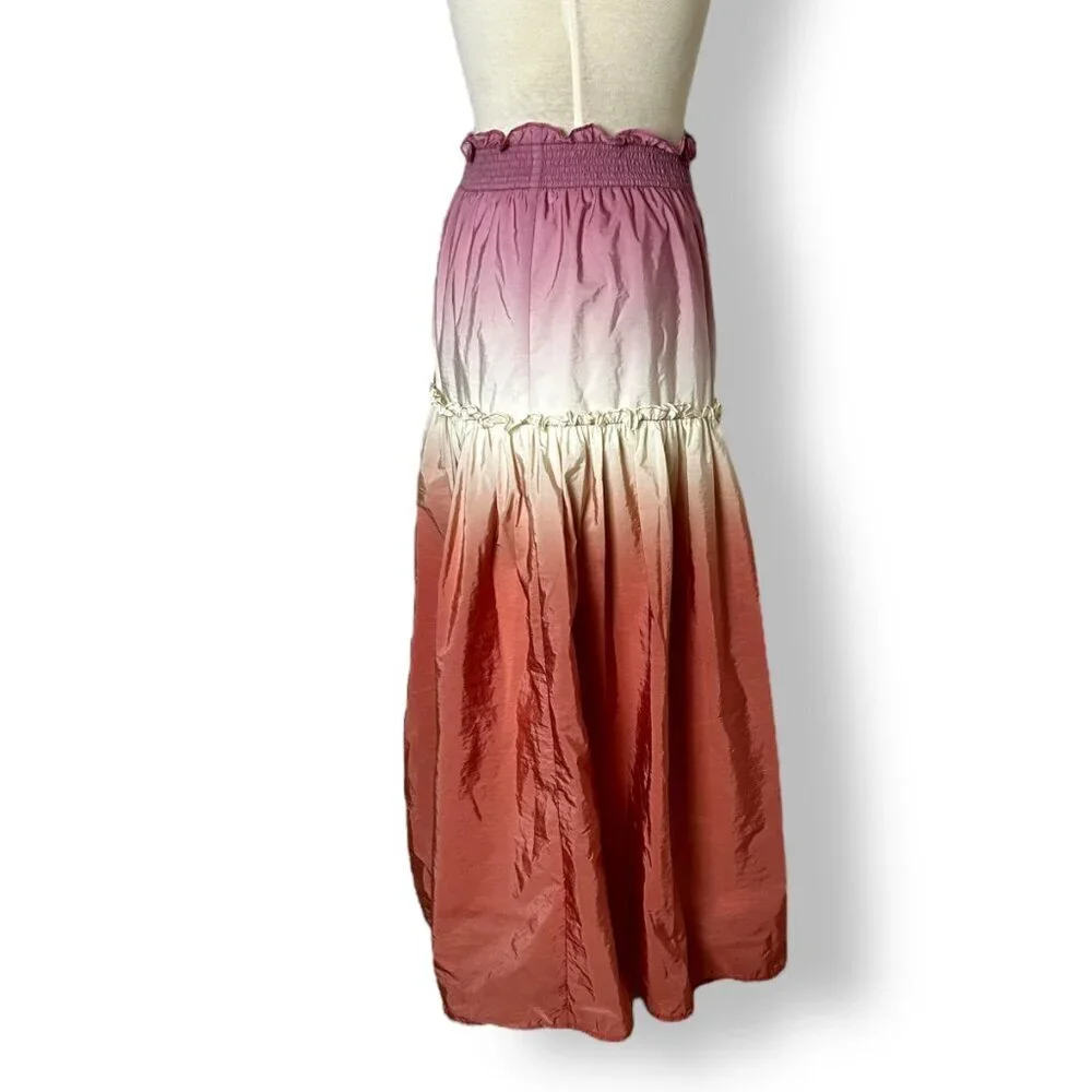 Sea New York Dip Dyed Ombre Orange Pink Taffeta Tiered Midi Skirt Zanna Sz 0